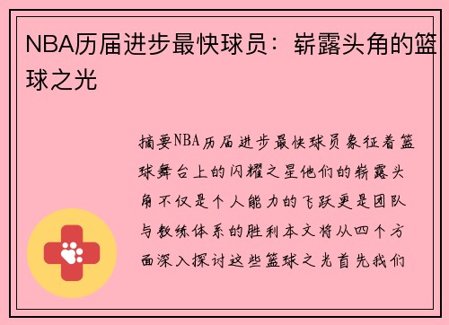 NBA历届进步最快球员：崭露头角的篮球之光